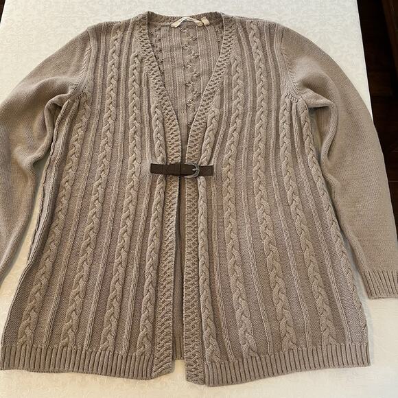Soft Surroundings Wren Cable Knit Cardigan Small Sweater Buckle Heavy Wool Blend - Picture 2 of 10